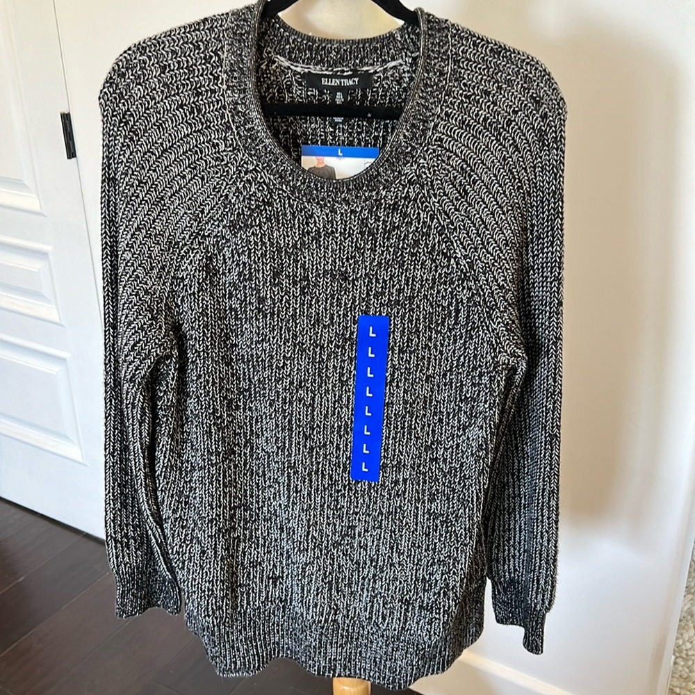 Ellen Tracy - Black & white tweed knit sweater - size L